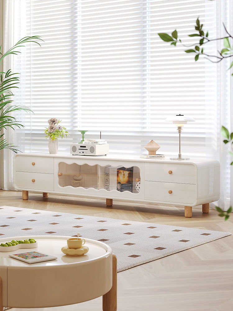 Contemporary Cream Wooden Coffee Table and TV Cabinet Set