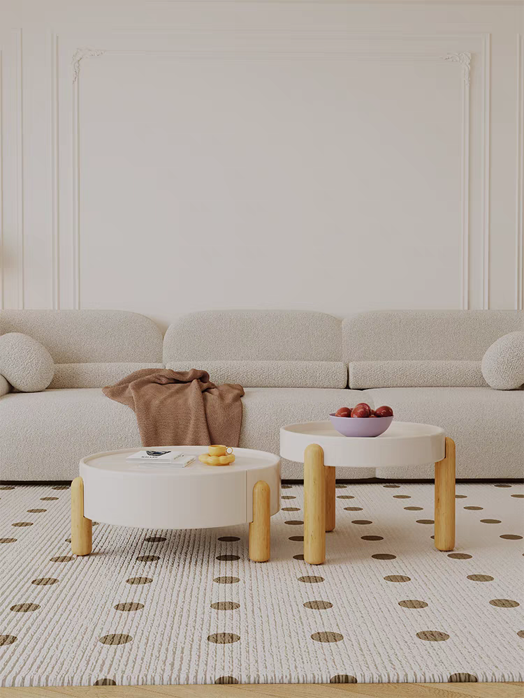 Contemporary Cream Wooden Coffee Table and TV Cabinet Set