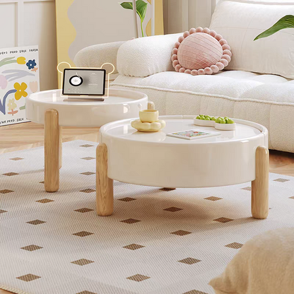 Contemporary Cream Wooden Coffee Table and TV Cabinet Set