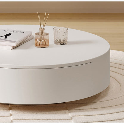 Minimalist Round Cream Coffee Table Set with Drawer