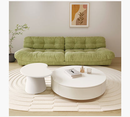 Minimalist Round Cream Coffee Table Set with Drawer