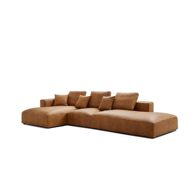 Living Room Brown Tech Fabric Sectional Sofa