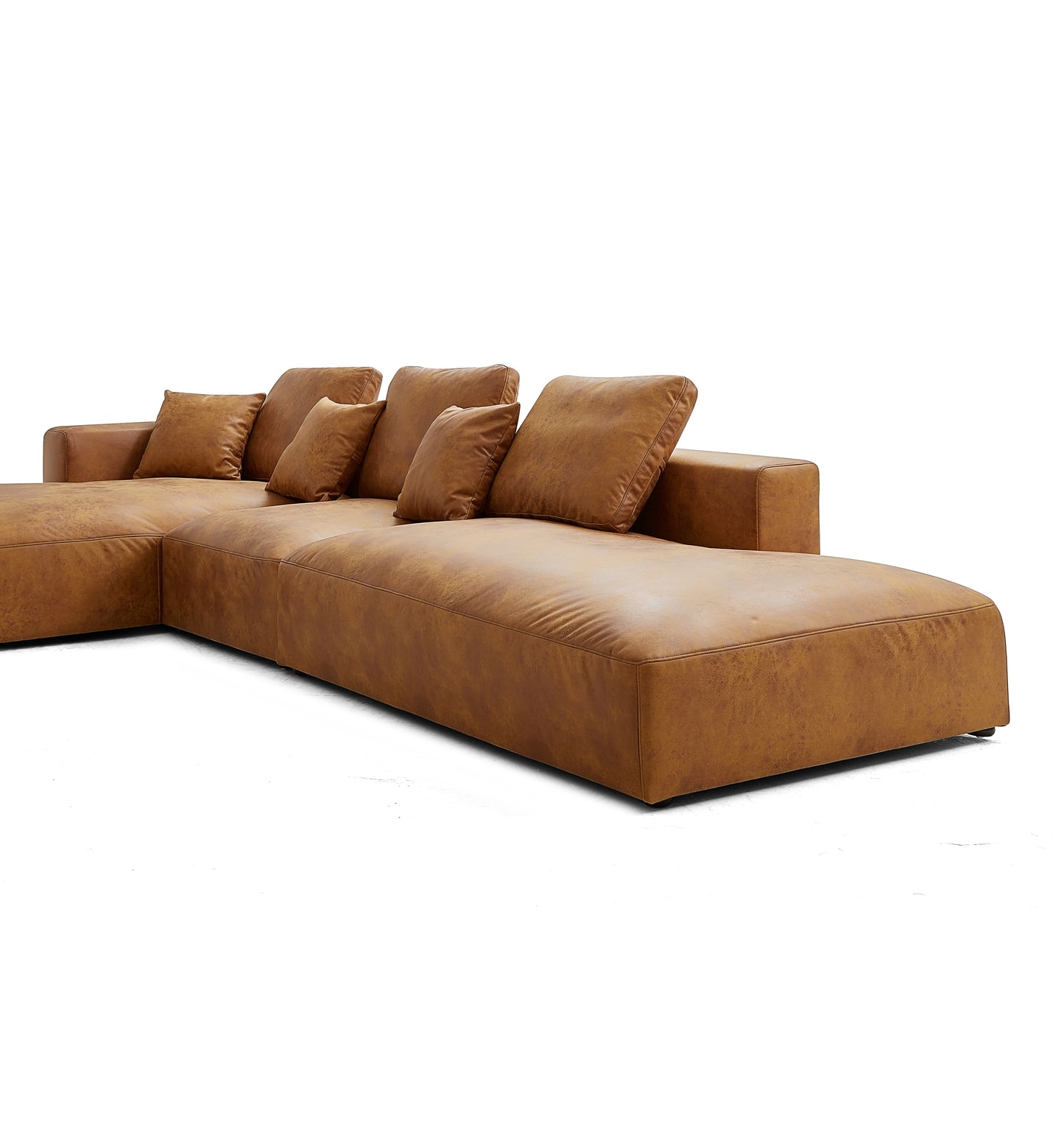 Living Room Brown Tech Fabric Sectional Sofa