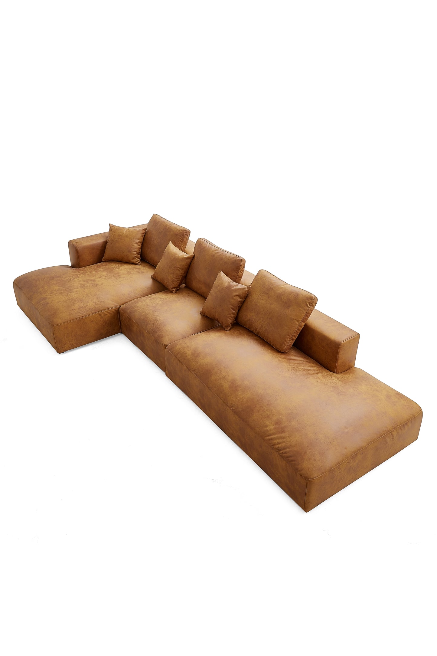 Living Room Brown Tech Fabric Sectional Sofa