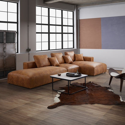 Living Room Brown Tech Fabric Sectional Sofa