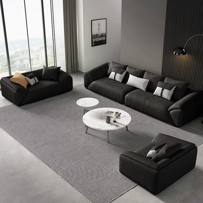 Black Genuine Leather Couch Sofa Set