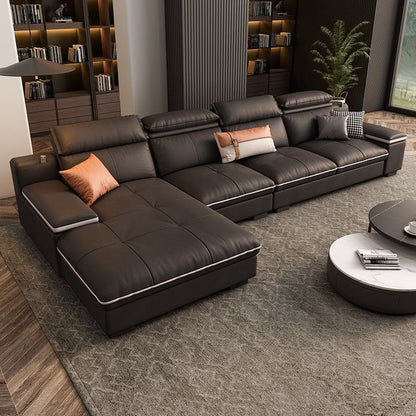 Luxury Gray Leathaire Upholstered L-Shaped Sectional Sofa