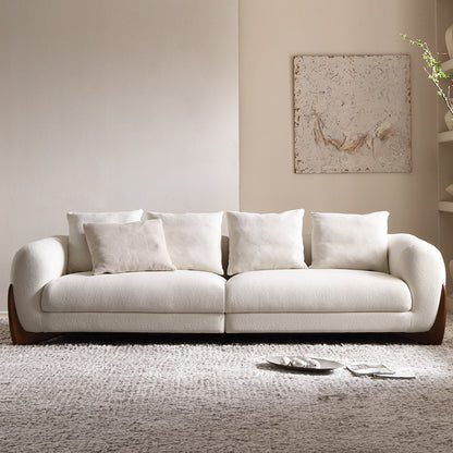 Living Room White Boucle Couch 4-Seater Sofa