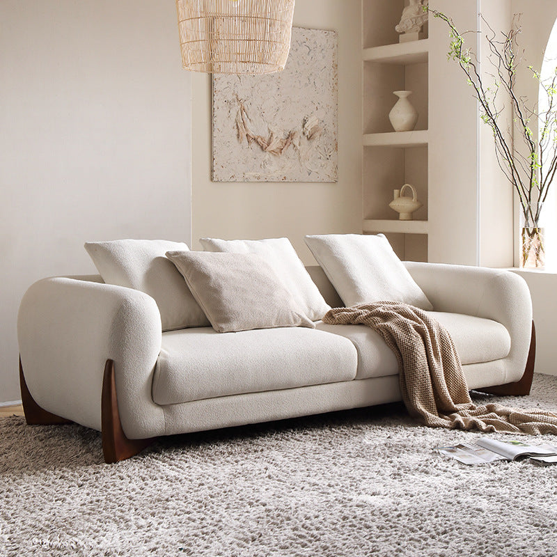 Living Room White Boucle Couch 4-Seater Sofa