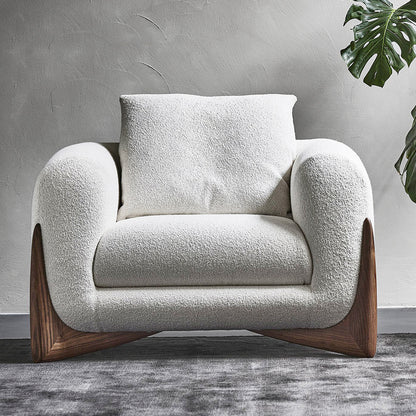 White Boucle Modern Scandinavian Minimalist Armchair