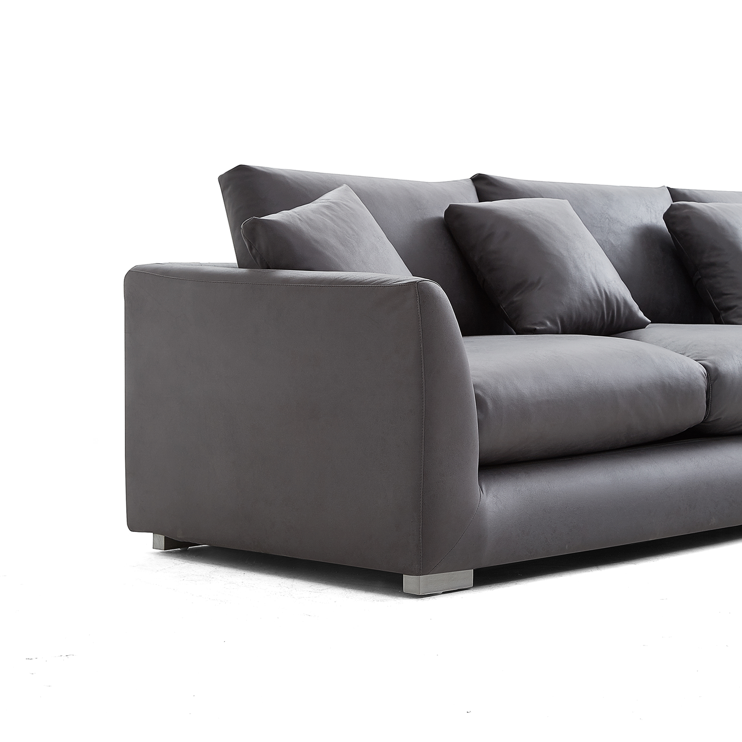 Dark Grey Upholstered Leathaire Sectional with Chaise