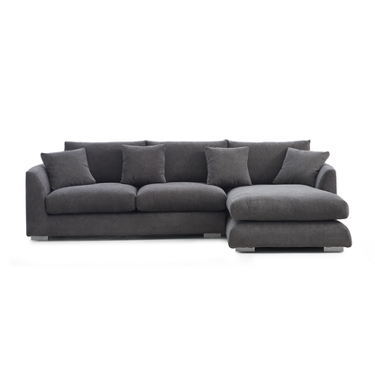 Aalto Fresh Grey Upholstered Fabric Sectional with Chaise Lounge