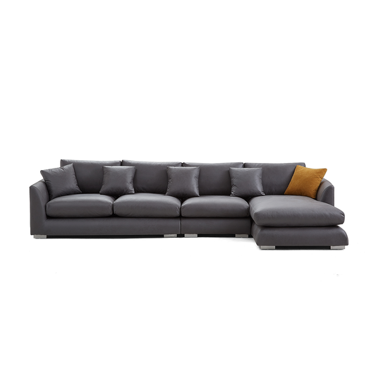 Dark Grey Upholstered Leathaire Sectional with Chaise