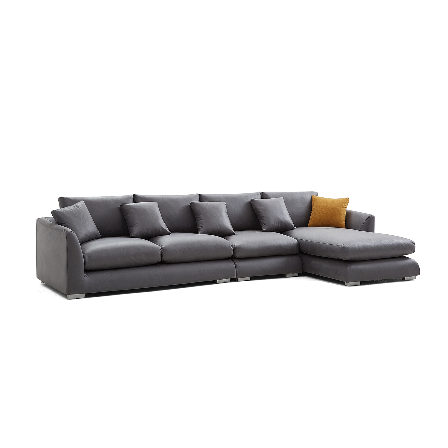 Dark Grey Upholstered Leathaire Sectional with Chaise