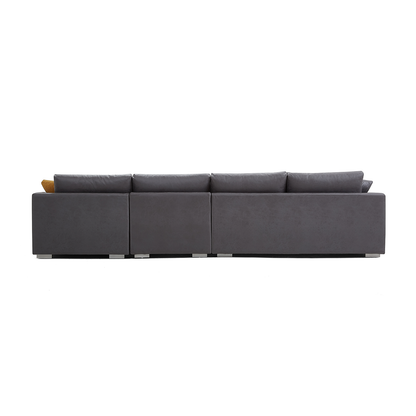 Dark Grey Upholstered Leathaire Sectional with Chaise