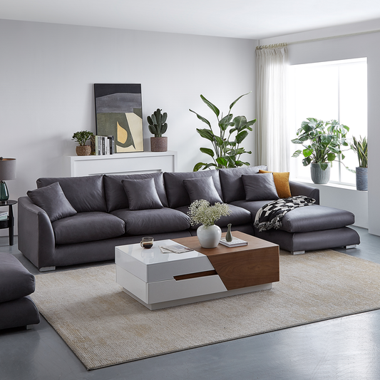 Dark Grey Upholstered Leathaire Sectional with Chaise