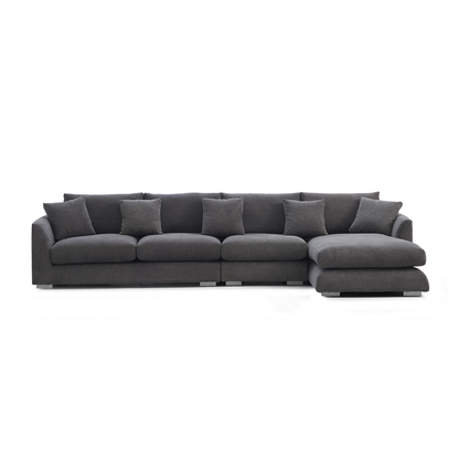 Aalto Fresh Grey Upholstered Fabric Sectional with Chaise Lounge