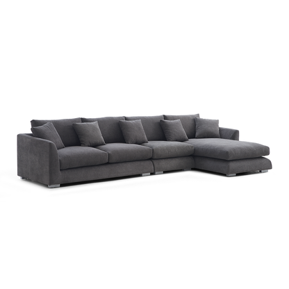 Aalto Fresh Grey Upholstered Fabric Sectional with Chaise Lounge