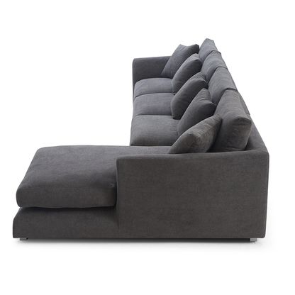 Aalto Fresh Grey Upholstered Fabric Sectional with Chaise Lounge