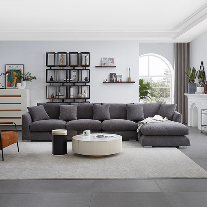 Aalto Fresh Grey Upholstered Fabric Sectional with Chaise Lounge