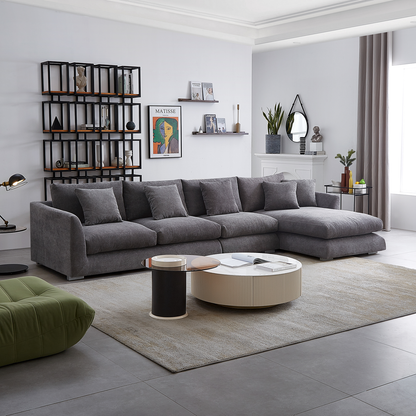 Aalto Fresh Grey Upholstered Fabric Sectional with Chaise Lounge