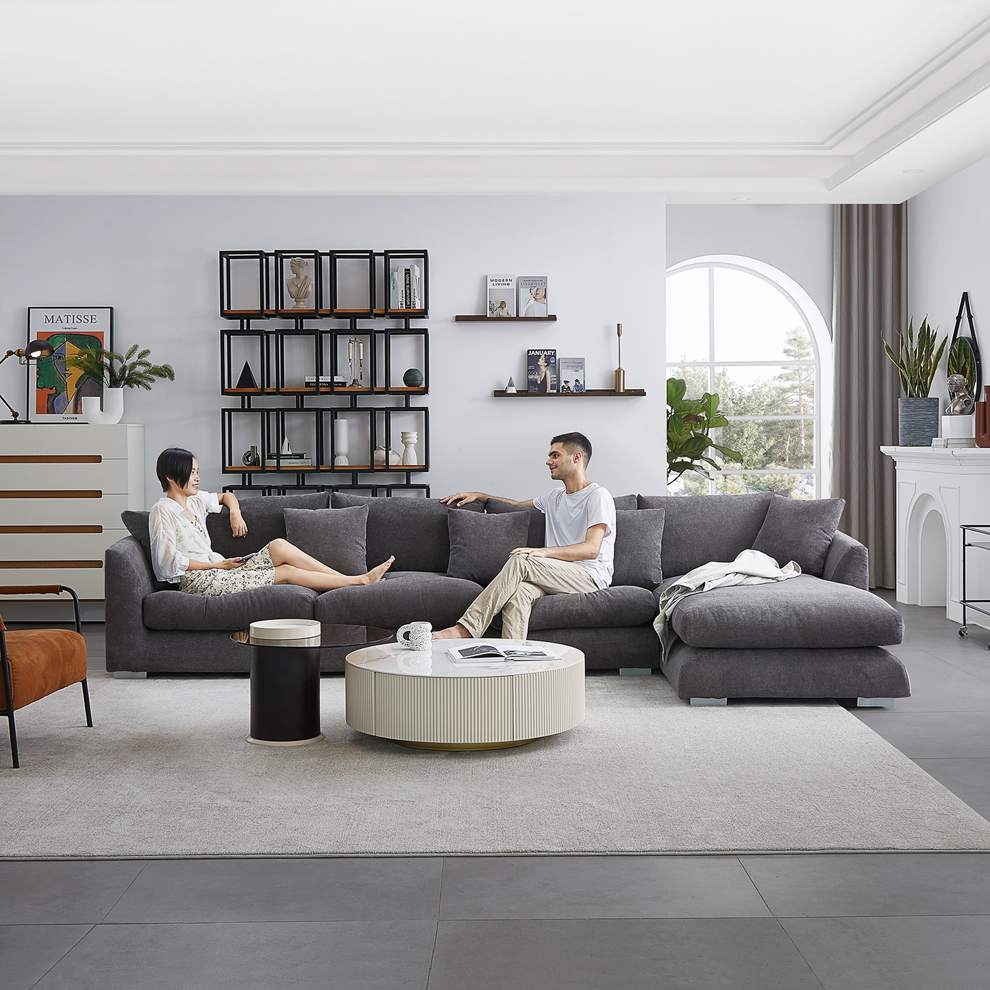 Aalto Fresh Grey Upholstered Fabric Sectional with Chaise Lounge