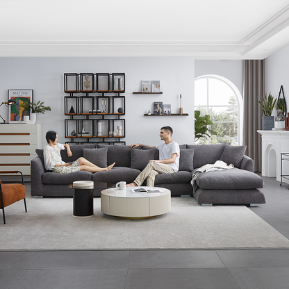 Aalto Fresh Grey Upholstered Fabric Sectional with Chaise Lounge