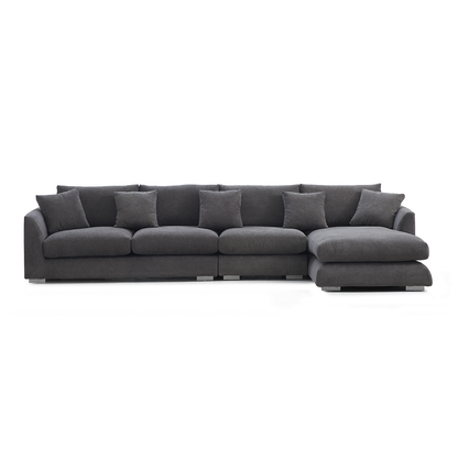 Aalto Fresh Grey Upholstered Fabric Sectional with Chaise Lounge