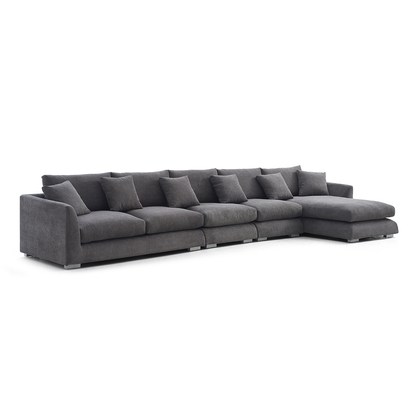 Aalto Fresh Grey Upholstered Fabric Sectional with Chaise Lounge